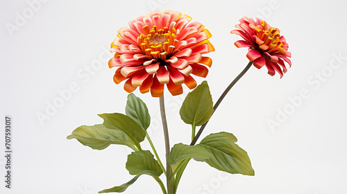 A lone digital 3D model of a zinnia, its multi-petaled flowers rendered with lively colors