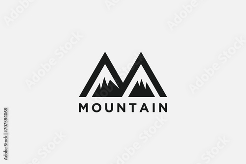 M latter mountain logo and icon