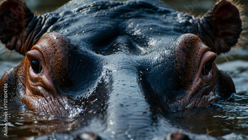 the Essence Intimate Glimpse of a Hippopotamus's Focused Eyes