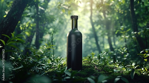 Forest Luxury Background,3d glass bottel Packaging Mockup, Nature Elegance, Ai generated