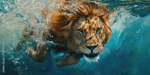 a lion is underwater, generative AI