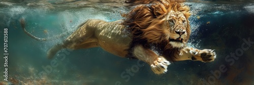 a lion is underwater, generative AI