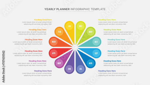 Yearly Timeline Planner Circular Flower Infographic Template with 12 Months