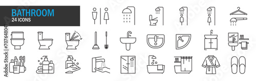 Bathroom icon set. High quality design element. Editable linear style stroke. Vector icon. EPS, PNG, JPG