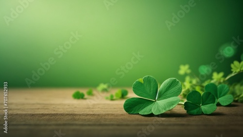 St Patricks Day background, pretty 4 leaf clovers, green and white, Generative AI