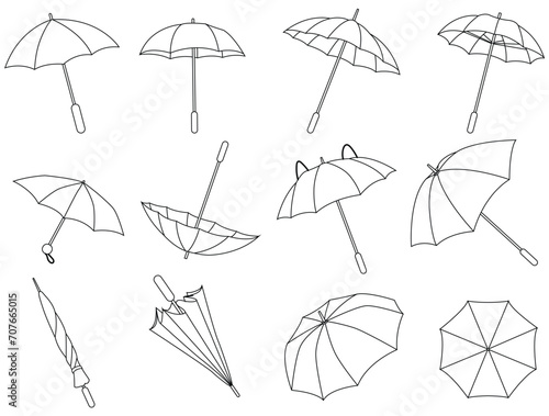 Set of umbrellas vector. Umbrella line art