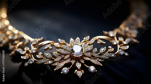 Closeup of gold necklace along with diamonds