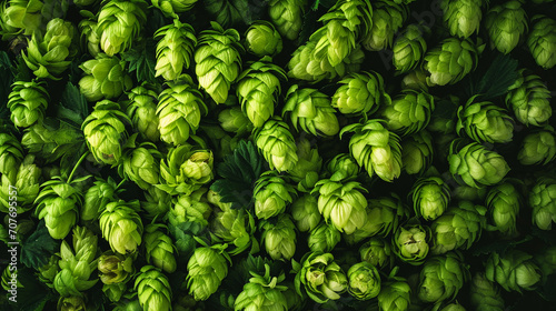 Fresh green hops on a wooden table.