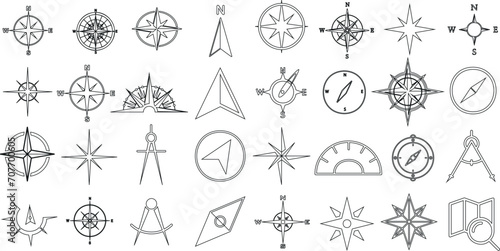 Compass, navigation, explore - a collection of compass icons perfect for travel, adventure, and exploration themes. Compass designs vary from simple to complex, traditional to modern