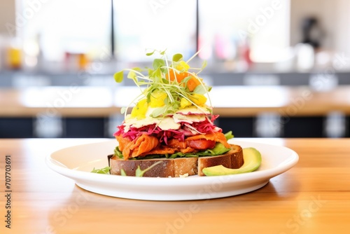 beet salad sandwich open faced, showcasing ingredients