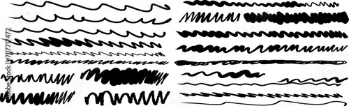 set of lines of different thicknesses, wavy underlines hand drawn childish doodle