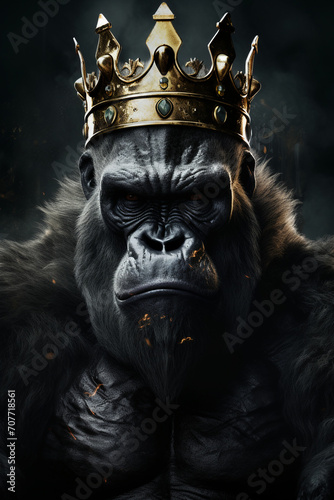 Crowned Kong: Majestic Gorilla Wearing a Crown in Stylish and Cool Art