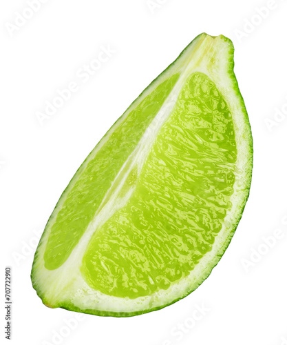 Lime isolated. A slice of ripe lime on a transparent background. Fresh fruits.