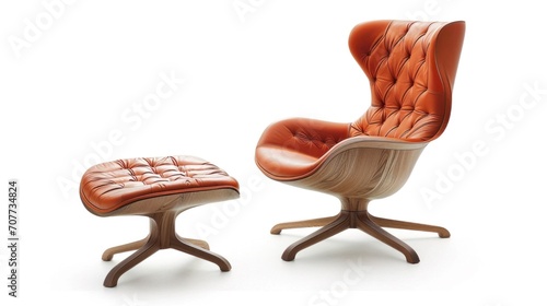 A chair and ottoman with a leather seat on wooden legs, AI