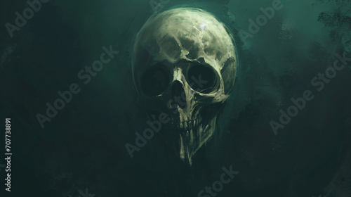 Sci fi character of alien skull on dark backgroundillu
