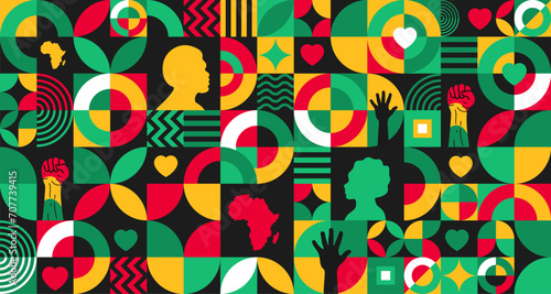 Black history month Neo geometric seamless pattern background. Celebrated February in united state and Canada. Juneteenth Independence Day. Kwanzaa. use to banner, poster, book cover.