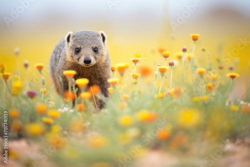mongoose amid a field of desert wildflowers
