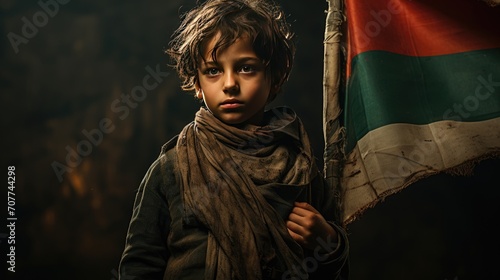 Injured boy with Flag of Palestine army