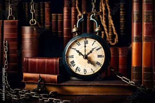 old pocket watch and books