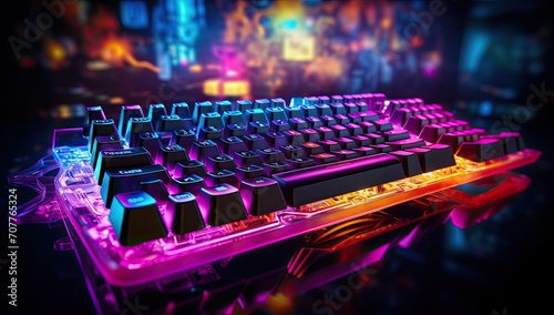 Neon computer keyboard with color backlight.
