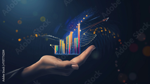 upward movement of investment stocks, up arrow hologram, Investment consultancy, invest your money in the right place, save your money, right investment plan, insurance company