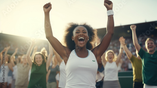 Female Tennis Player Celebrating Victory on Court