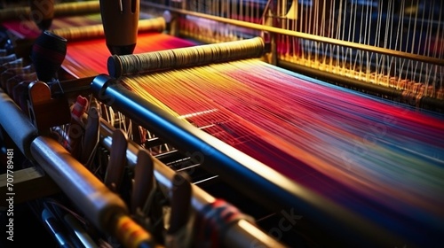 Traditional Weaving Loom Creating Colorful Fabric. Generative ai