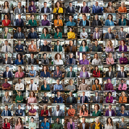 Square collage of business people in their offices