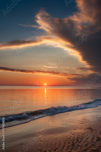 Tranquil Beach Sunset with Dramatic Cloudscape 4k ai generated