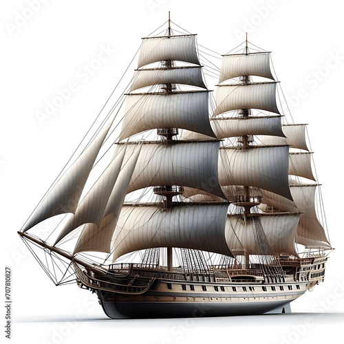 luxury sailing ship on isolated white background