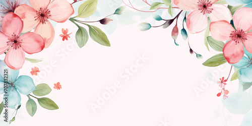 Spring flowers arrangement. Floral frame with copy space. Wedding invitation template. Pastel color, isolated watercolor illustrator. 