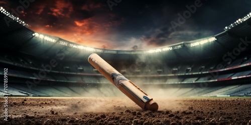 Cricket Bat in a Cricket Stadium Background. Banner with place for text