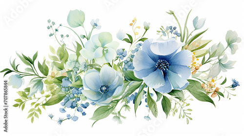 beautiful wedding floral design with blue green flower garden watercolor background