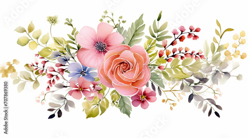 wedding floral with colorful garden watercolor on white background