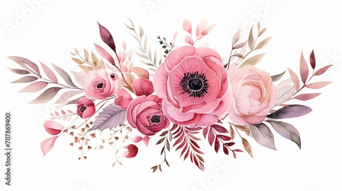 wedding floral with dreamy pink garden watercolor landscape