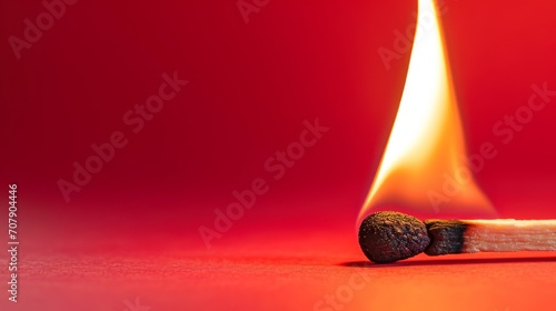Burning match on a red background