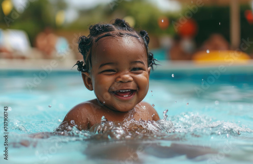 free happy black baby swimming in a pool