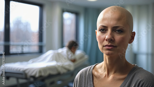 Portrait of women suffering from cancer in hospital. Generative Ai