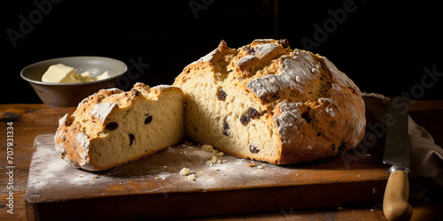 Irish Soda Bread: Ingredients: Flour, baking soda, buttermilk, and salt
