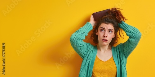 A woman holding her hair in front of her head. Can be used for hair care products or hairstyling tutorials
