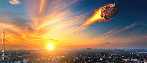 A meteorite is flying over the city. An asteroid over a megalopolis. A meteor. The comet.