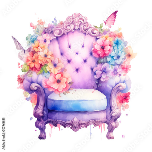 Watercolor fairy chair with flowers.