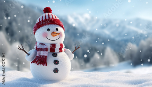 Cheerful snowman brings winter joy and happiness generated by AI