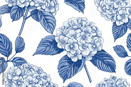 Hydrangea seamless pattern background. Floral botanical pattern for decorative designs