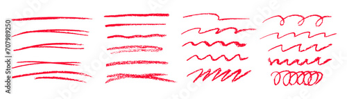 Red underlines and strikethrough strokes isolated on white background.Charcoal strokes. Set of red hand drawn brush lines different forms. Rough charcoal strokes. Collection of vector grunge brushes.