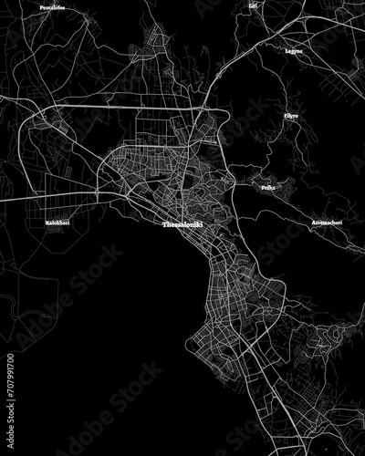 Thessaloniki Greece Map, Detailed Dark Map of Thessaloniki Greece