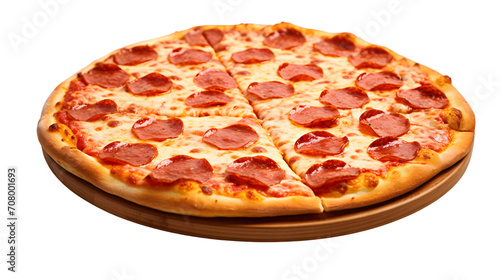 Pepperoni pizza top view isolated on transparent background
