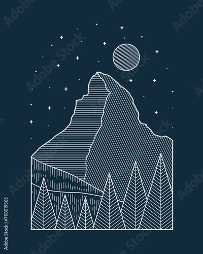 Zermatt matterhorn mountain switzerland in mono line vector design