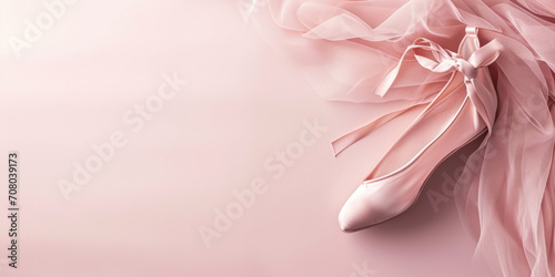 Muted pink banner with a ballet shoe on the side with space for copy space.