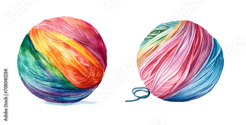 Ball of knitting yarn, watercolor clipart illustration with isolated background.